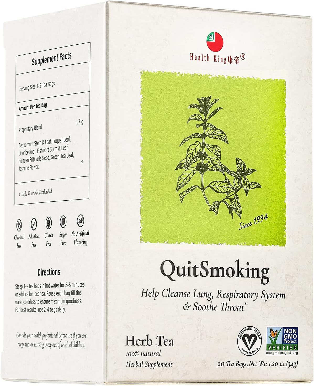 Health King StopSmoking Herb Tea, Teabags, 1.2 Ounce, 20 Count Box