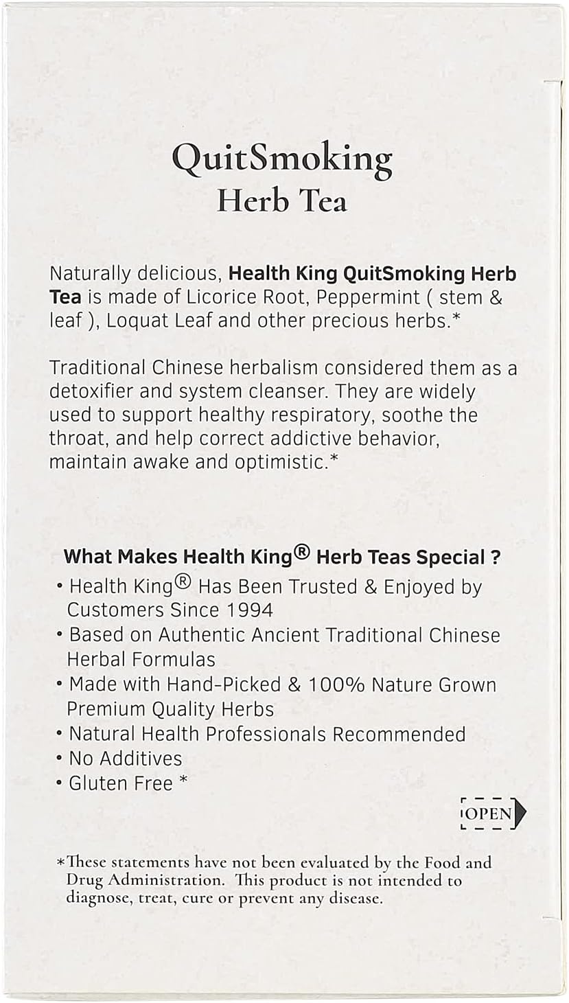 Health King StopSmoking Herb Tea, Teabags, 1.2 Ounce, 20 Count Box