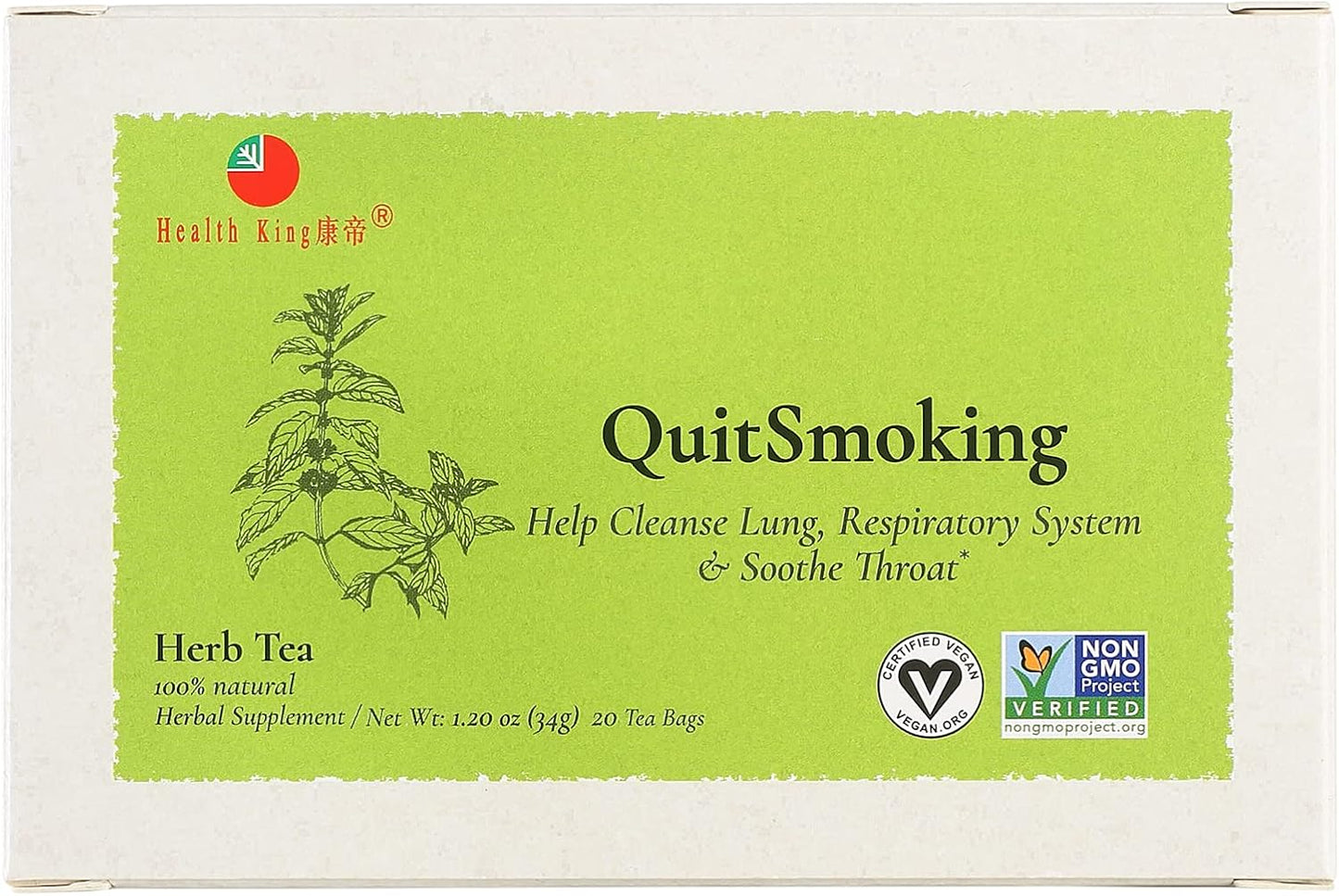 Health King StopSmoking Herb Tea, Teabags, 1.2 Ounce, 20 Count Box